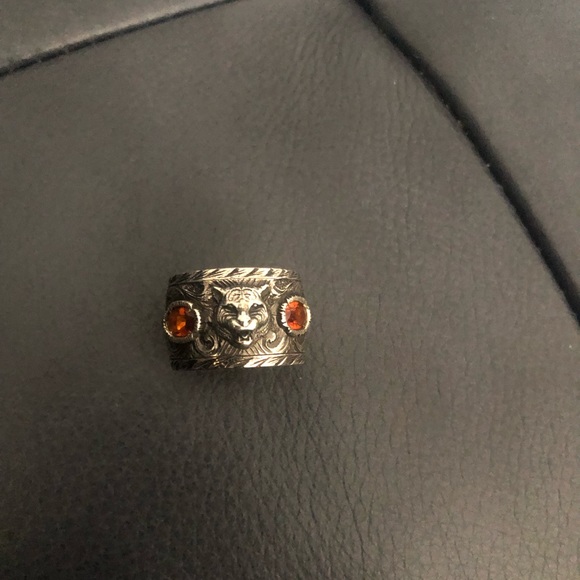 Gucci tiger head sterling sliver ring with stone - Picture 7 of 9